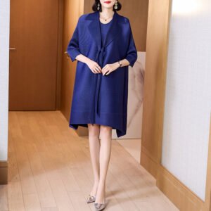 K221067 Jiatwisted pleated ribbon collar long skirt with loose waist, fashionable and casual commuting dress：圖片 9