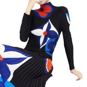 New popular slim fit style, medium to long corn fold print set, skirt and top set, elegant commuting style：圖片 6