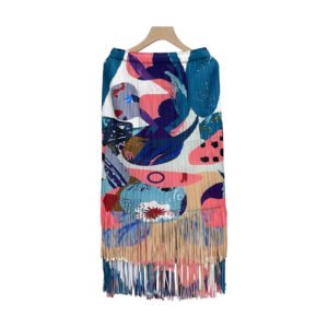 Jianing Summer New Versatile Fashion Elastic Band Double layer Graffiti Tassel Half Skirt Fresh, Sweet and Gentle A-line Skirt：圖片 6