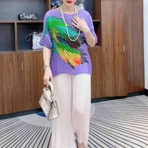New Fashionable Summer Loose Thin Round Neck Feather Printed Frog Top：圖片 9
