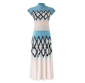 New summer versatile and fashionable slim fit short sleeved set with geometric corn pleats：圖片 9