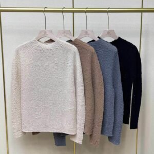 Jia Ning's new temperament round neck long sleeved base shirt with pleated sequin top, Japanese and Korean casual style, fashionable and versatile, loose fit：圖片 3