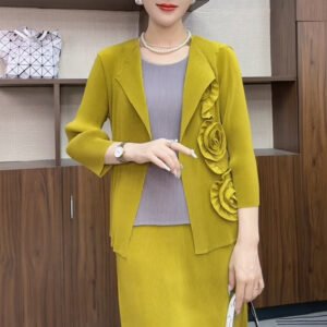 Miyake Autumn Fashion Top Women's Coat Short Long Sleeve Casual Small Suit Women's Versatile Style Wrinkle：圖片 3