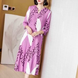 Jia Ning loose leopard print vertical stripe medium long mom dress fresh, sweet, gentle pleated skirt women's dress：圖片 8