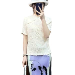 Jia Ning's new summer short sleeved style pullover for women's clothing, slimming down with a new Chinese style buckle embroidered short sleeved top：圖片 8