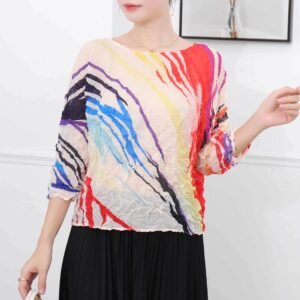 Summer new women's thin and versatile round neck breathable color pleated top：圖片 8