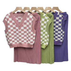 New Summer Versatile Fashion V-neck Age Reducing Casual Half Skirt Set, Vest Set, Skirt Art Retro Style：圖片 3