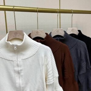 Jianing's new autumn and winter long sleeved plus size slimming women's stand up collar knitted zipper jacket long sleeved casual style loose fit：圖片 4
