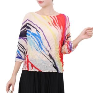 Summer new women's thin and versatile round neck breathable color pleated top：圖片 10
