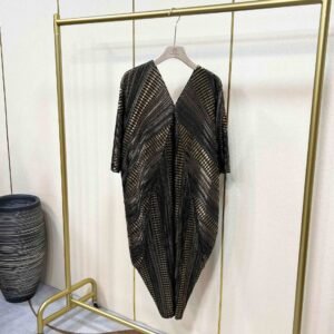 Large striped hot goldfish tail skirt, Jianing pleated exquisite dress, fashionable and versatile new product, elegant V-neck loose fit：圖片 8