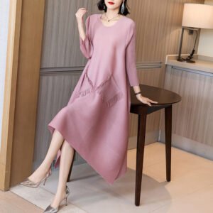 Z2022001 Jiatwisted pleated pocket tassel loose fashion temperament anti-aging dress：圖片 8