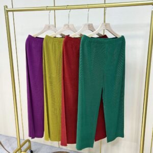 K221184 Jia Ning pleated new fashion versatile solid color straight leg pants wide leg pants black striped wide leg pants：圖片 4