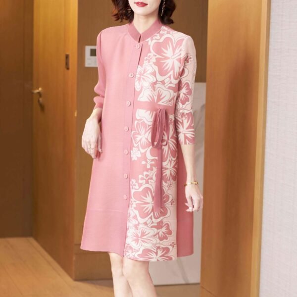 Noble temperament women's fashion slimming mid to long jacquard stand collar loose single-sided printed dress high-end