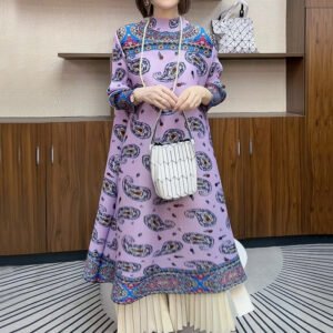 Spring and Autumn Winter Fold Printed Skirt 2024 New Fashionable Retro Concealed Loose Large Medium Long Dress：圖片 3