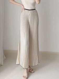 Jia Ning's new 100 fold hanging feeling versatile, flesh covering elastic waistband, loose plus size women's black border wide leg pants：圖片 2