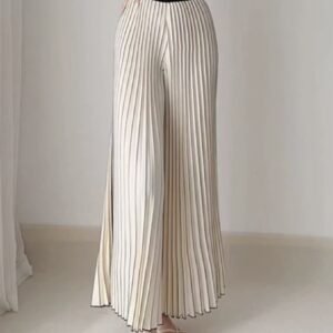 Jia Ning's new 100 fold hanging feeling versatile, flesh covering elastic waistband, loose plus size women's black border wide leg pants