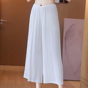 Jia Ning summer slimming and loose fitting cropped pants in large size, with a loose fit and solid color toothpick pleats. Wide leg pants with pleats：圖片 5