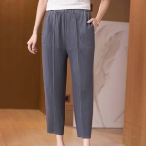 Mid aged and elderly nine point summer loose elastic casual stretch meat blocking casual pants fish scale small leg pants high waist mom
