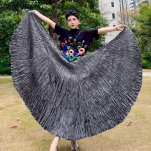 Jia Ning's new style temperament plus size loose women's clothing covers flesh trend pleated long skirt high waist square dance long skirt：圖片 3