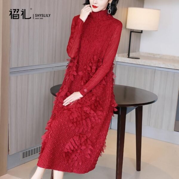 High end Coat Dress 2021 Spring and Autumn New Fashion Aging Reduction Large Red Long sleeved Bottom Skirt Medium length