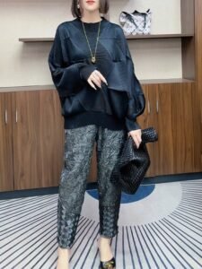 Autumn and winter plus size new slimming casual pants jacquard pencil pants 2024 thick wide leg loose pants cover flesh：圖片 5