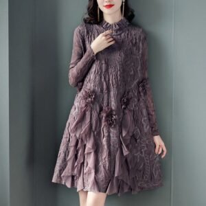 Miyake pleated high-end heavy industry embroidered dress in large size for autumn and winter 2024 new base women's clothing temperament embroidered skirt：圖片 5