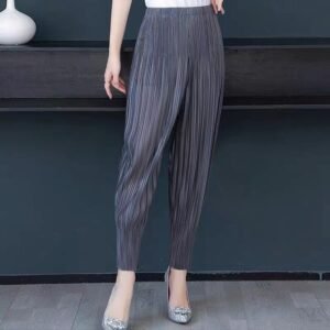 Casual pleated slimming pleated loose and versatile temperament, small leg pants with angular mesh explosive position pants, thin cut, high waist