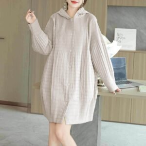 Jia Ning's versatile loose plus size pleated cotton jacket for women, thick fabric hooded cotton jacket, simple commuting warmth, winter solid color：圖片 5