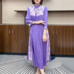 Fashionable Miyake pleated high-end dress 2024 autumn loose new style temperament slimming pleated skirt covers the belly：圖片 8