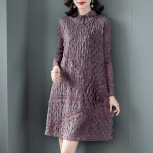 Miyake high-end pleated embroidered dress as the base for autumn and winter new style, with a stylish and feminine vibe, plus size women's clothing for autumn and winter