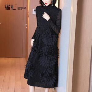 High end Coat Dress 2021 Spring and Autumn New Fashion Aging Reduction Large Red Long sleeved Bottom Skirt Medium length：圖片 6