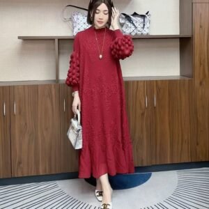 Miyake Heavy Industries Embroidered Fashionable Dress for Autumn and Winter 2024 New Style, Skinny and Wrinkled Large Size Bottom Cover to Cover the Stomach：圖片 5