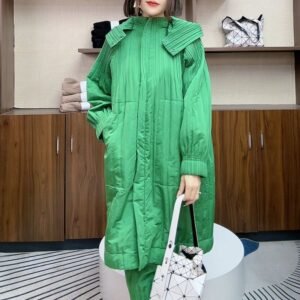 Cotton padded clothes Fashion pleats Sanzhai long coat Winter 2024 Autumn winter loose new casual cotton padded clothes keep warm China-Chic：圖片 4