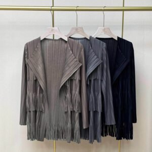Jianing new style temperament striped retro new style slimming women's long sleeved tassel cardigan top early autumn pleated fashion：圖片 3