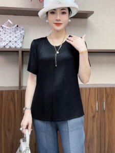 Summer T-shirt with pleated decoration T-shirt, high-end top, loose and versatile short sleeved, fashionable and slimming, vertical stripes to cover the belly, worn outside：圖片 6