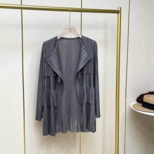 Jianing new style temperament striped retro new style slimming women's long sleeved tassel cardigan top early autumn pleated fashion：圖片 6