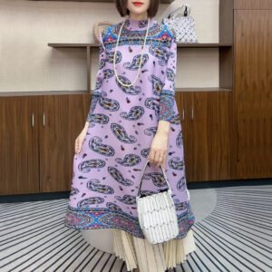 Spring and Autumn Winter Fold Printed Skirt 2024 New Fashionable Retro Concealed Loose Large Medium Long Dress：圖片 8