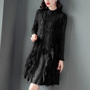 Miyake pleated high-end heavy industry embroidered dress in large size for autumn and winter 2024 new base women's clothing temperament embroidered skirt：圖片 6