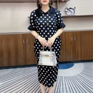 Summer new dress 2024 high-end temperament slim fit polka dot short sleeved slimming waist French skirt covering flesh：圖片 9