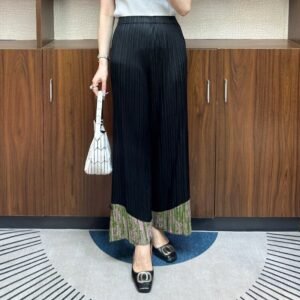Miyake Pear shaped New Casual Pants with High Waist, Versatile and Slim Look, Folded Casual Pants for Women, Straight Tube, Loose and Thin, Wide Leg Pants：圖片 5