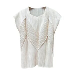 Miyake irregular T-shirt loose short sleeved 2024 pleated top looks slim and fragrant women's Western style short sleeved solid color：圖片 5