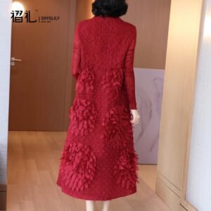 High end Coat Dress 2021 Spring and Autumn New Fashion Aging Reduction Large Red Long sleeved Bottom Skirt Medium length：圖片 8