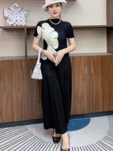Striped pleated pants, women's new thin style, nine inch loose wide leg pants, summer high waisted versatile casual pants, stylish and slimming：圖片 7