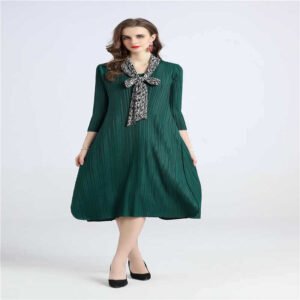 Jialing Chiffon Scarf Collar Vertical Strip Dress K200815：圖片 5