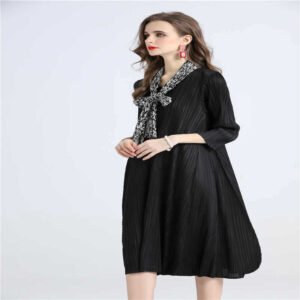 Jialing Chiffon Scarf Collar Vertical Strip Dress K200815：圖片 6