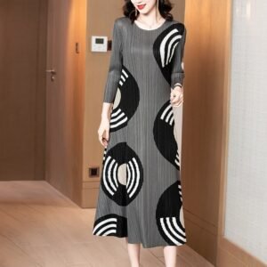2024 summer new fashionable temperament print medium long loose skirt slimming pleated high-end dress：圖片 6