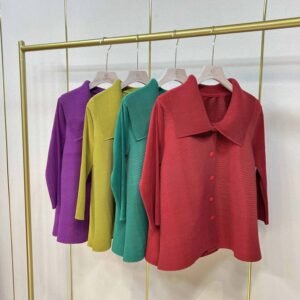 Slimming autumn mom's stylish cardigan new loose doll collar top striped big collar solid color top temperament