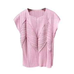 Miyake irregular T-shirt loose short sleeved 2024 pleated top looks slim and fragrant women's Western style short sleeved solid color：圖片 3