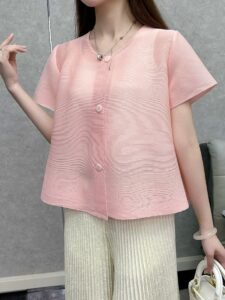 Middle East Ramadan Trendy 2024 High-end Pleated Summer Plus Size Loose T-Shirt Super Fairy Beauty Fashion Short Sleeve Shirt Top：圖片 5