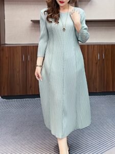 Middle Eastern Ramadan Pleats Foreigner Plus Size Long Sleeves Slim 2025 Loose Dress Temperament New Elegant Long Skirt Cropped Sleeves：圖片 2